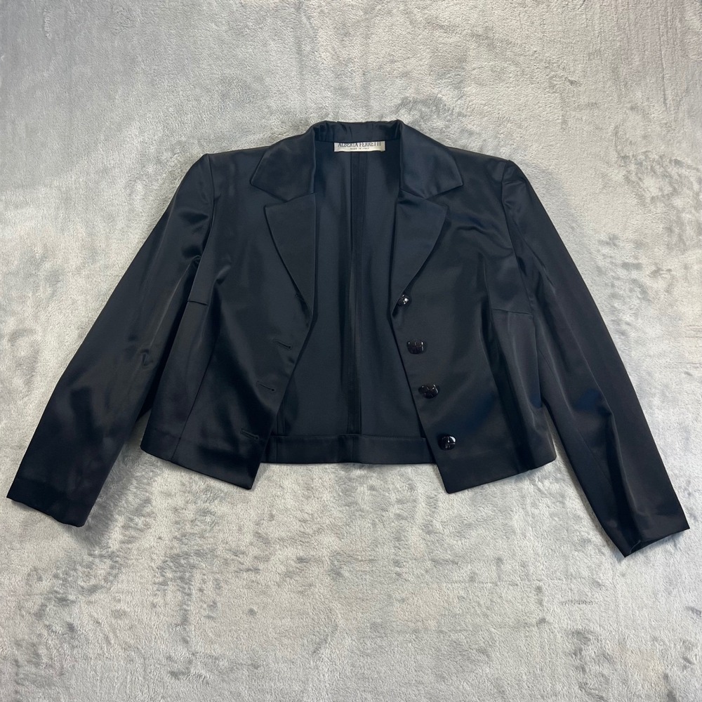 ALBERTA FERRETTI Cropped Blazer Women 8 Black Excellent Satin Cotton Italy